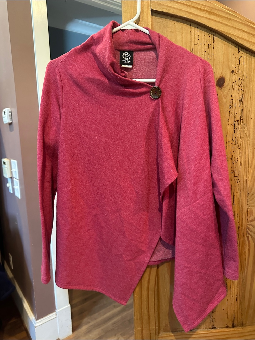 bobeau Raspberry Magenta Draped Button Cardigan